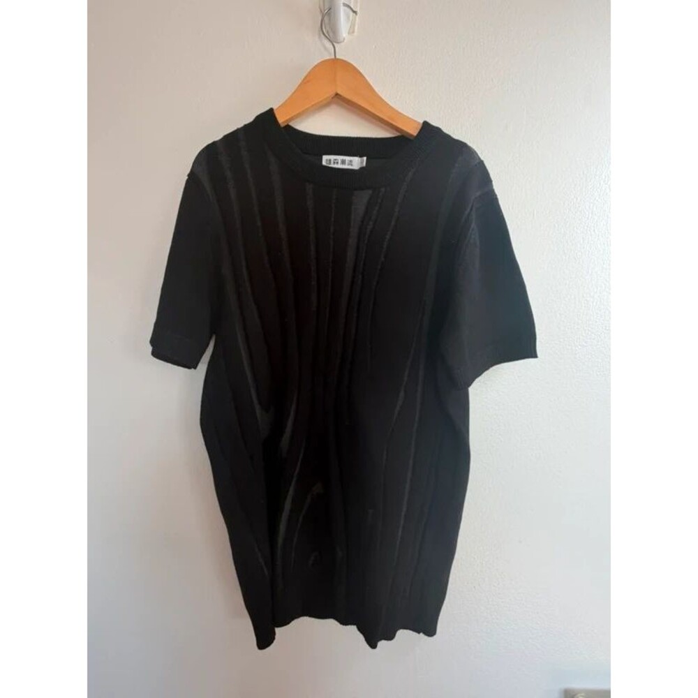 Men’s Size L Black Abstract Knit Short Sleeve Sweater Shirt Streetwear